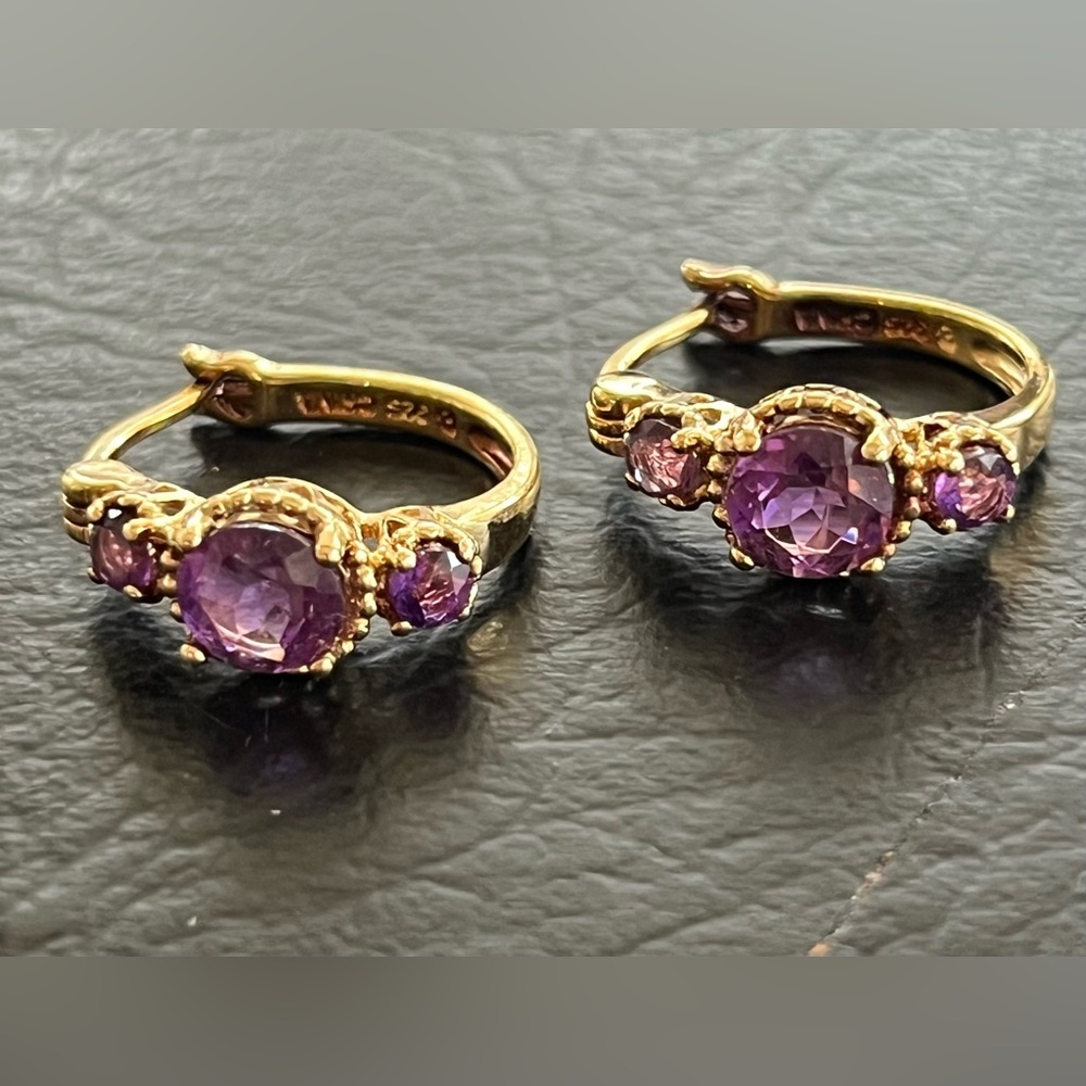 Sterling silver gold overlay purple amethyst Ross Simons earrings